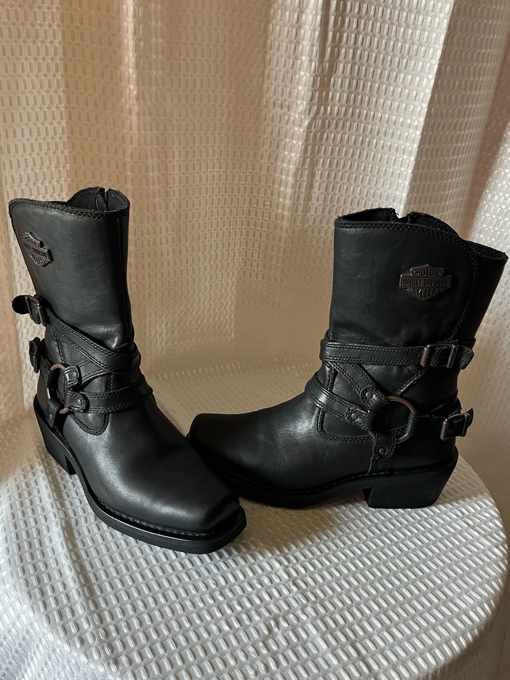 Harley-Davidson Ingleside D87091 Harness Leather Boots Black Women's 8.5M - Picture 2 of 16